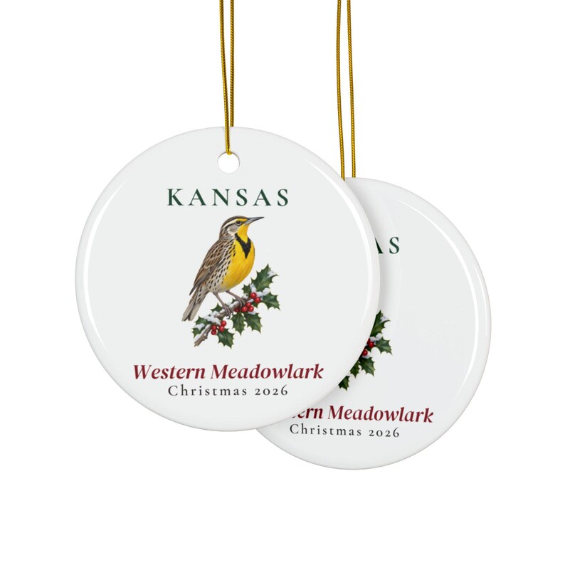Kansas State Bird Ornament, Western Meadowlark Christmas Ornament 2026, Watercolor Bird Ornament, Kansas Gift for Bird Lover zdjęcie 2