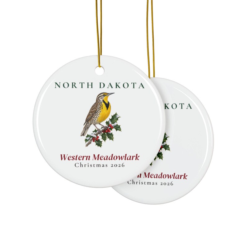 Ornement d'oiseau de l'État du Dakota du Nord, Sturnelle de l'Ouest, Ornement de Noël 2026, Ornement d'oiseau aquarelle, Cadeau du Dakota du Nord pour les amoureux des oiseaux image 2