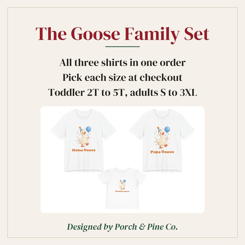 Goose Family Shirt Set of 3, Mama Goose Papa Goose Birthday Goose Shirts, Matching First Birthday Family Outfit, Goose Party Tees image 2