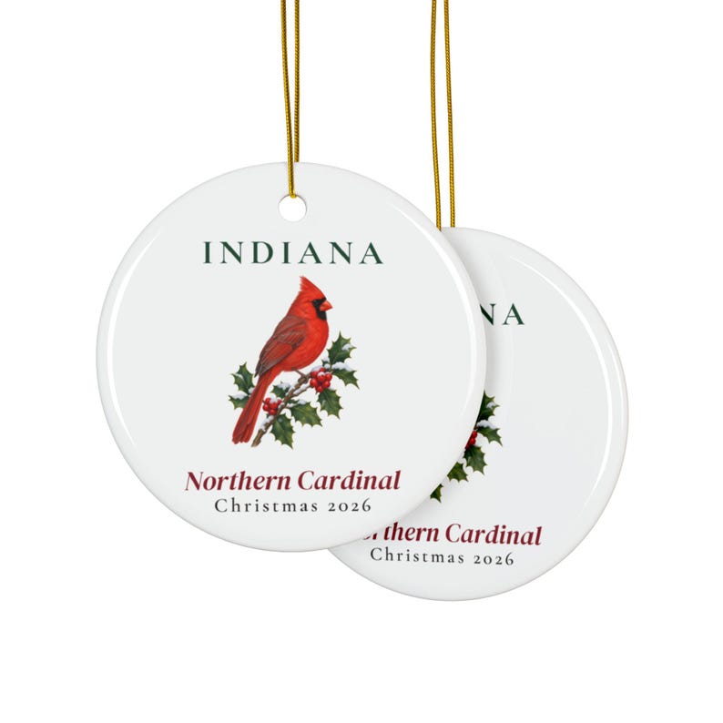 Indiana State Bird Ornament, Northern Cardinal Christmas Ornament 2026, Watercolor Bird Ornament, Indiana Gift for Bird Lover afbeelding 2