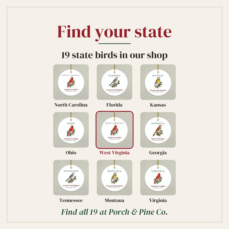 Kerstornament met de staatsvogel van West Virginia, Noordelijke kardinaal, kerstornament 2026, aquarel vogelornament, cadeau uit West Virginia voor vogelliefhebbers afbeelding 5