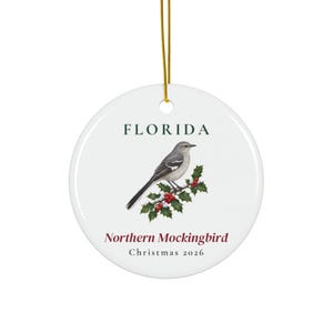 Florida State Bird Ornament, Northern Mockingbird Christmas Ornament 2026, Watercolor Bird Ornament, Florida Gift for Bird Lover image 1