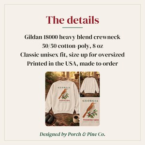 Sweatshirt met de staatsvogel van Georgia, ronde hals met aquarelprint van een vogel, cadeau voor vogelaars uit Georgia, sweatshirt met natuurmotief uit het zuiden, cadeau voor vogelliefhebbers afbeelding 5