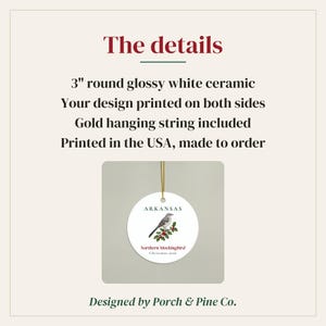 Arkansas State Bird Ornament, Northern Mockingbird Christmas Ornament 2026, Watercolor Bird Ornament, Arkansas Gift for Bird Lover image 4