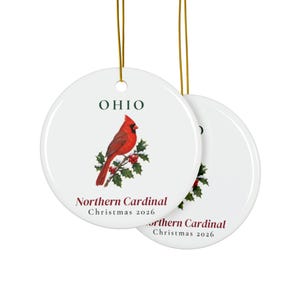 Ohio State Bird Ornament, Northern Cardinal Christmas Ornament 2026, Watercolor Bird Ornament, Ohio Gift for Bird Lover image 2