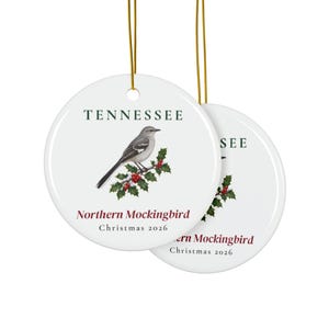Tennessee State Bird Ornament, Northern Mockingbird Christmas Ornament 2026, Watercolor Bird Ornament, Tennessee Gift for Bird Lover zdjęcie 2