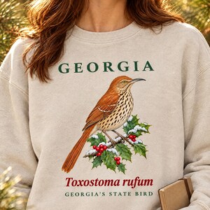 Sweatshirt met de staatsvogel van Georgia, ronde hals met aquarelprint van een vogel, cadeau voor vogelaars uit Georgia, sweatshirt met natuurmotief uit het zuiden, cadeau voor vogelliefhebbers afbeelding 4