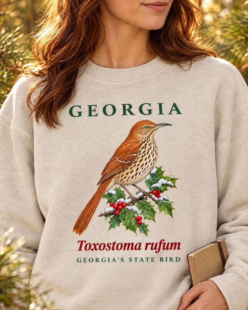 Sweatshirt met de staatsvogel van Georgia, ronde hals met aquarelprint van een vogel, cadeau voor vogelaars uit Georgia, sweatshirt met natuurmotief uit het zuiden, cadeau voor vogelliefhebbers afbeelding 4