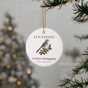 Tennessee State Bird Ornament, Northern Mockingbird Christmas Ornament 2026, Watercolor Bird Ornament, Tennessee Gift for Bird Lover zdjęcie 3