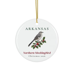 Arkansas State Bird Ornament, Northern Mockingbird Christmas Ornament 2026, Watercolor Bird Ornament, Arkansas Gift for Bird Lover image 1