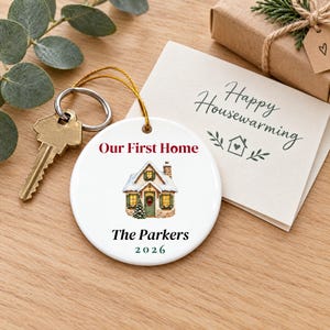 Our First Home Ornament 2026, Personalized New Home Christmas Ornament, Family Name Housewarming Gift, Watercolor Cottage Keepsake image 3