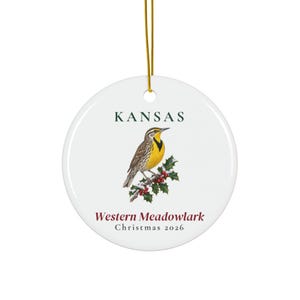 Kansas State Bird Ornament, Western Meadowlark Christmas Ornament 2026, Watercolor Bird Ornament, Kansas Gift for Bird Lover zdjęcie 1