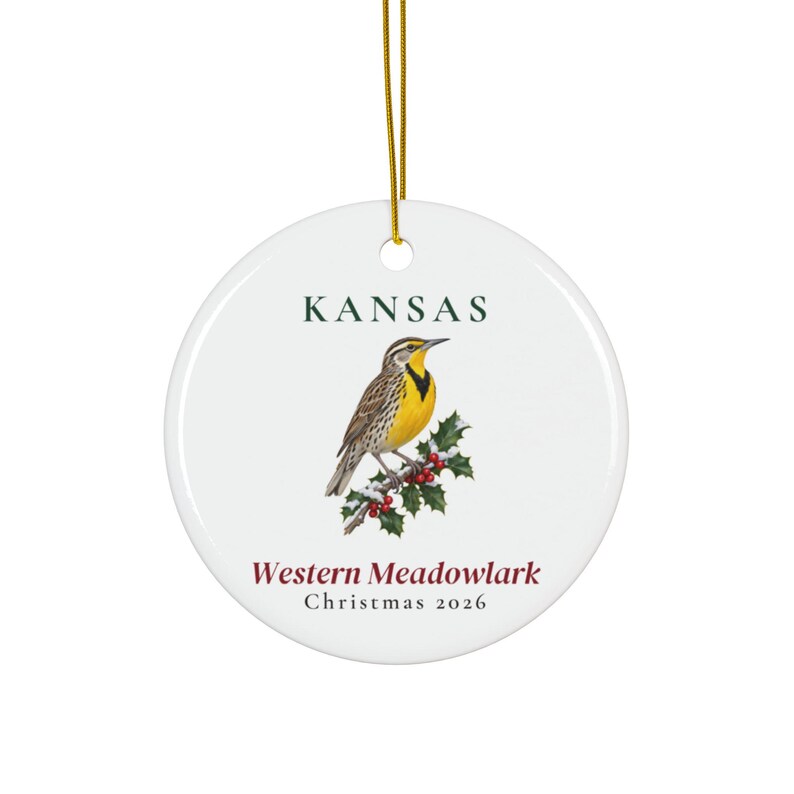 Kansas State Bird Ornament, Western Meadowlark Christmas Ornament 2026, Watercolor Bird Ornament, Kansas Gift for Bird Lover zdjęcie 1