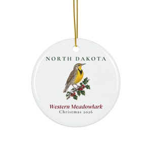 Ornement d'oiseau de l'État du Dakota du Nord, Sturnelle de l'Ouest, Ornement de Noël 2026, Ornement d'oiseau aquarelle, Cadeau du Dakota du Nord pour les amoureux des oiseaux image 1