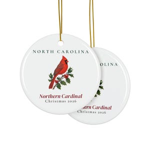 Adorno navideño del ave estatal de Carolina del Norte, Cardenal Norteño 2026, Adorno de ave en acuarela, Regalo de Carolina del Norte para amantes de las aves imagen 2