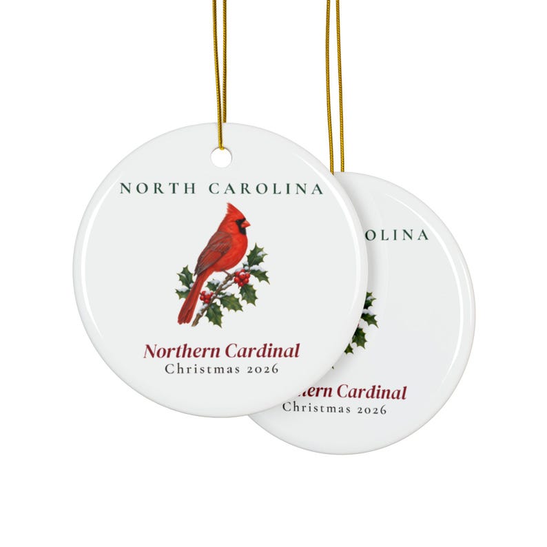 Adorno navideño del ave estatal de Carolina del Norte, Cardenal Norteño 2026, Adorno de ave en acuarela, Regalo de Carolina del Norte para amantes de las aves imagen 2