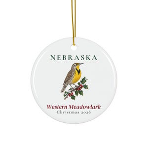 Nebraska State Bird Ornament, Western Meadowlark Christmas Ornament 2026, Watercolor Bird Ornament, Nebraska Gift for Bird Lover immagine 1