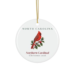 Adorno navideño del ave estatal de Carolina del Norte, Cardenal Norteño 2026, Adorno de ave en acuarela, Regalo de Carolina del Norte para amantes de las aves imagen 1