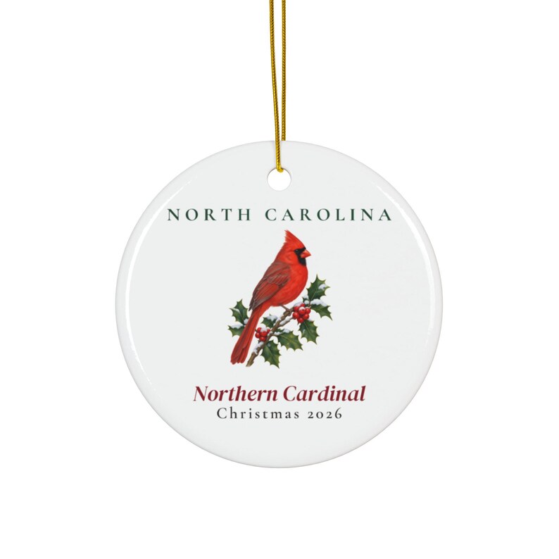 Adorno navideño del ave estatal de Carolina del Norte, Cardenal Norteño 2026, Adorno de ave en acuarela, Regalo de Carolina del Norte para amantes de las aves imagen 1