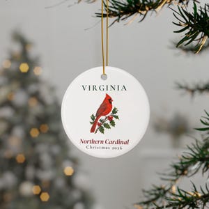 Virginia State Bird Ornament, Northern Cardinal Christmas Ornament 2026, Watercolor Bird Ornament, Virginia Gift for Bird Lover image 3