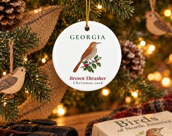 Georgia State Bird Ornament, Christmas Ornament 2026, Watercolor Songbird Ornament, Georgia Gift for Bird Lover, Southern Christmas