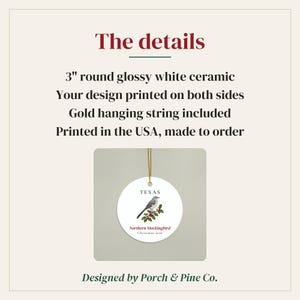 Texas State Bird Ornament, Northern Mockingbird Christmas Ornament 2026, Watercolor Bird Ornament, Texas Gift for Bird Lover image 4