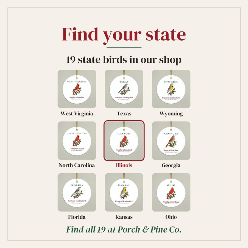 Illinois State Bird Ornament, Northern Cardinal Christmas Ornament 2026, Watercolor Bird Ornament, Illinois Gift for Bird Lover image 5