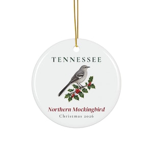 Tennessee State Bird Ornament, Northern Mockingbird Christmas Ornament 2026, Watercolor Bird Ornament, Tennessee Gift for Bird Lover zdjęcie 1