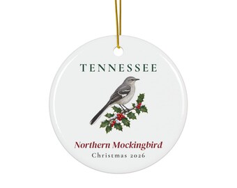 Ornement d'oiseau de l'État du Tennessee, Moqueur polyglotte, Ornement de Noël 2026, Ornement d'oiseau aquarelle, Cadeau du Tennessee pour les amoureux des oiseaux