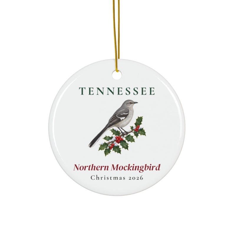 Tennessee State Bird Ornament, Northern Mockingbird Christmas Ornament 2026, Watercolor Bird Ornament, Tennessee Gift for Bird Lover zdjęcie 1