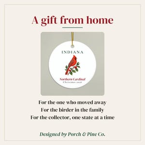 Indiana State Bird Ornament, Northern Cardinal Christmas Ornament 2026, Watercolor Bird Ornament, Indiana Gift for Bird Lover afbeelding 6