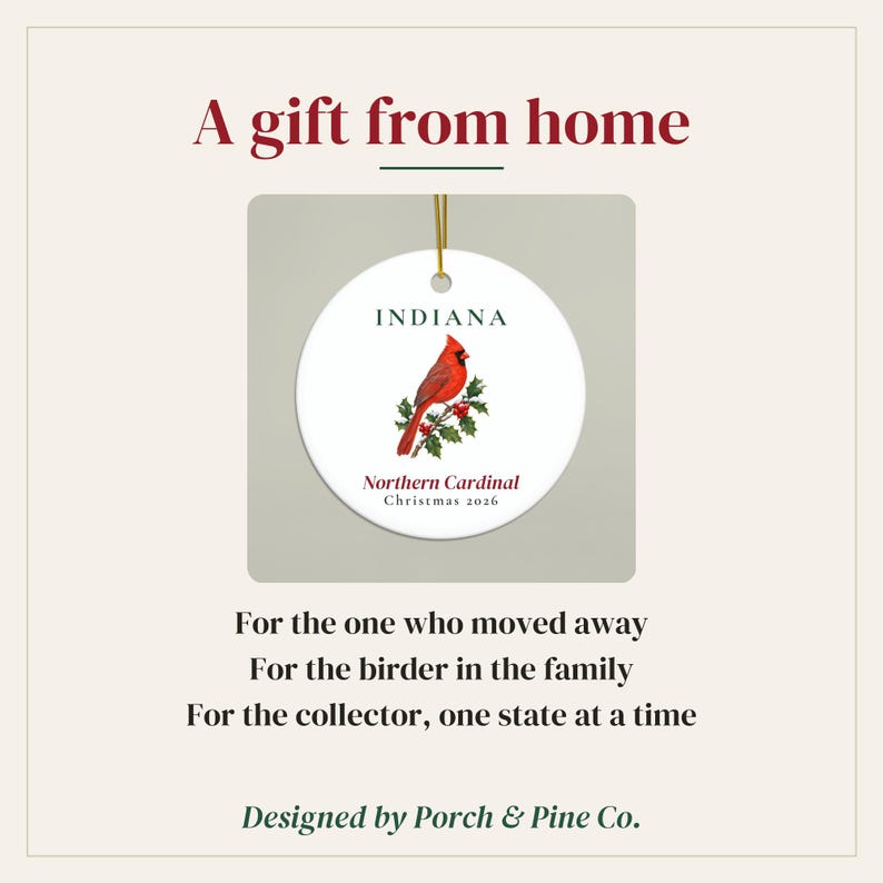 Indiana State Bird Ornament, Northern Cardinal Christmas Ornament 2026, Watercolor Bird Ornament, Indiana Gift for Bird Lover afbeelding 6