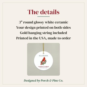 Illinois State Bird Ornament, Northern Cardinal Christmas Ornament 2026, Watercolor Bird Ornament, Illinois Gift for Bird Lover image 4