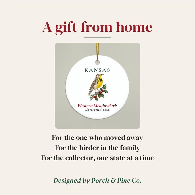 Kansas State Bird Ornament, Western Meadowlark Christmas Ornament 2026, Watercolor Bird Ornament, Kansas Gift for Bird Lover zdjęcie 6