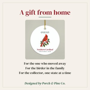 Ohio State Bird Ornament, Northern Cardinal Christmas Ornament 2026, Watercolor Bird Ornament, Ohio Gift for Bird Lover image 6