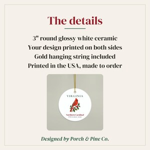 Virginia State Bird Ornament, Northern Cardinal Christmas Ornament 2026, Watercolor Bird Ornament, Virginia Gift for Bird Lover image 4