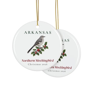 Arkansas State Bird Ornament, Northern Mockingbird Christmas Ornament 2026, Watercolor Bird Ornament, Arkansas Gift for Bird Lover image 2