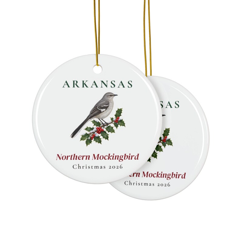 Arkansas State Bird Ornament, Northern Mockingbird Christmas Ornament 2026, Watercolor Bird Ornament, Arkansas Gift for Bird Lover image 2