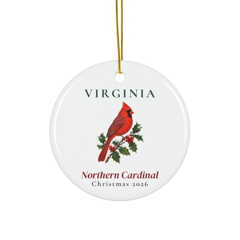 Virginia State Bird Ornament, Northern Cardinal Christmas Ornament 2026, Watercolor Bird Ornament, Virginia Gift for Bird Lover image 1