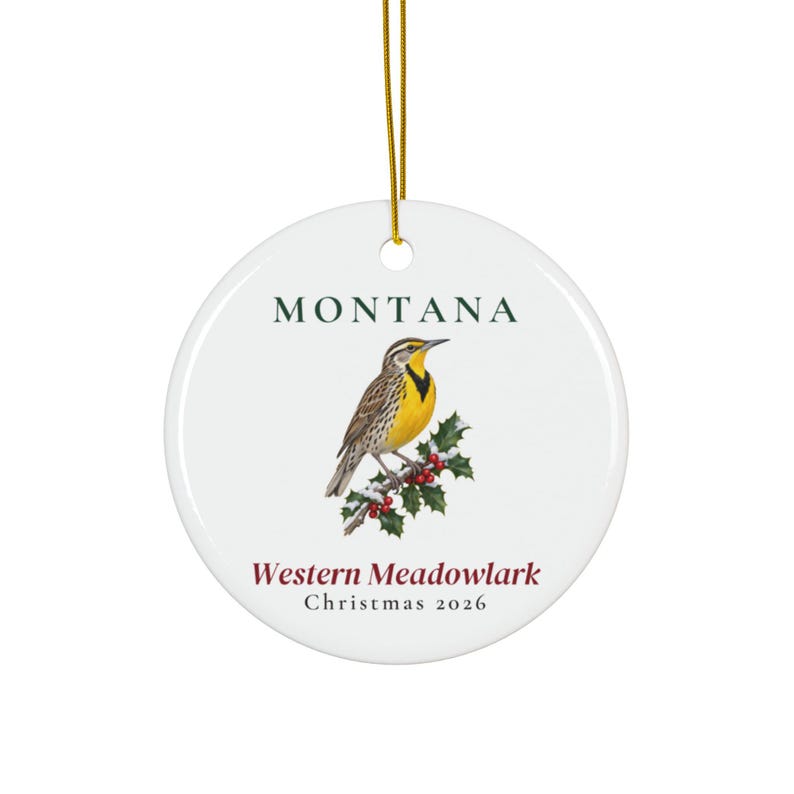Montana State Bird Ornament, Western Meadowlark Christmas Ornament 2026, Watercolor Bird Ornament, Montana Gift for Bird Lover image 1