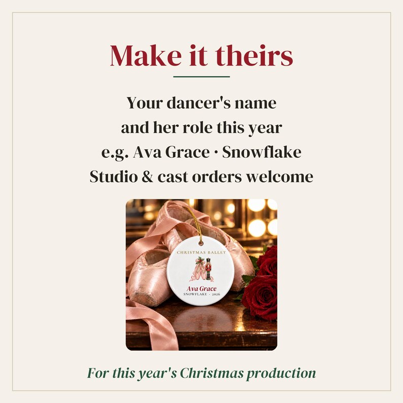 Ballet Cast Ornament 2026, Personalized Dancer Name and Role Ornament, Christmas Ballet Recital Gift, Pointe Shoes Keepsake image 3