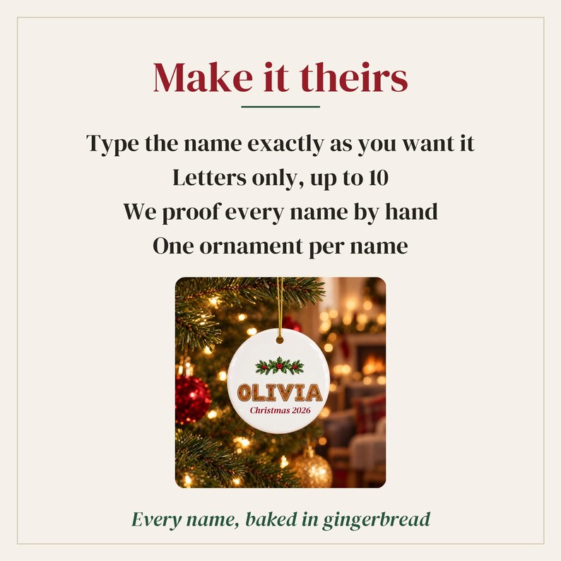 Gingerbread Name Ornament 2026, Personalized Kids Christmas Ornament, Gingerbread Cookie Letters, Custom Name Ceramic Ornament Gift 画像 4