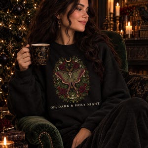 Gothic Christmas Sweatshirt, Luna Moth Holly Wreath Crewneck, Dark Academia Christmas Sweater, Witchy Moody Holiday Gift image 3