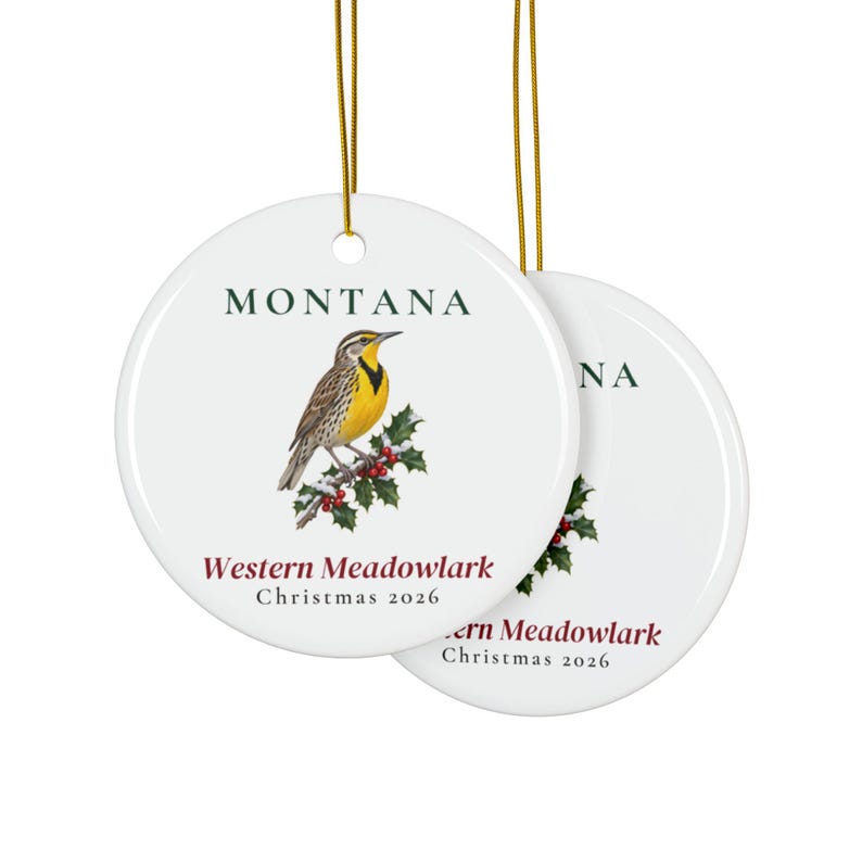 Montana State Bird Ornament, Western Meadowlark Christmas Ornament 2026, Watercolor Bird Ornament, Montana Gift for Bird Lover image 2