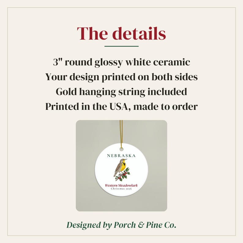Nebraska State Bird Ornament, Western Meadowlark Christmas Ornament 2026, Watercolor Bird Ornament, Nebraska Gift for Bird Lover immagine 3