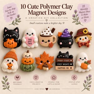 10 mallar för magnetdesign av polymerlera, Halloween- och höstpyssel (PDF-nedladdning)