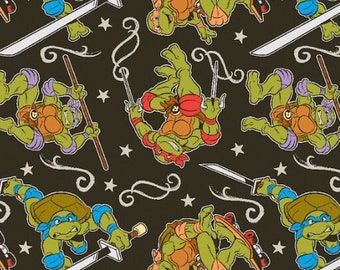 Teenage Mutant NINJA TURTLES FABRIC 100% Cotton Superhero Super Hero Green Octagons For Sewing Quilting Sold By The Half Yard!