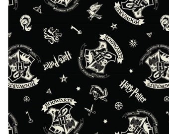Camelot Harry Potter The Hogwarts Emblem Cotton Print Fabric, Black