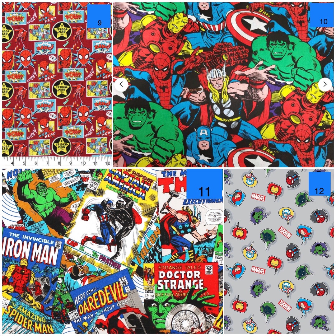 Marvel Avenger Comic Superhero Cotton Fabric. Hulk, Thor, Black Panther ...