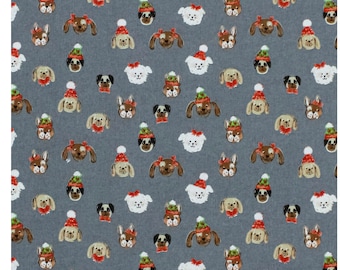 Christmas dogs on gray fabric. By the Fat Quarter 18x21